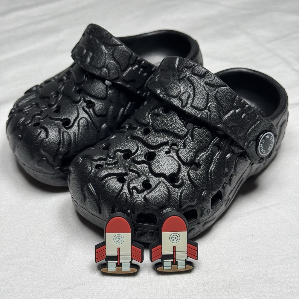 Black Camo Clogs Kids‎ Size 4 Toddler Slip On Sandals W Rocket Charms